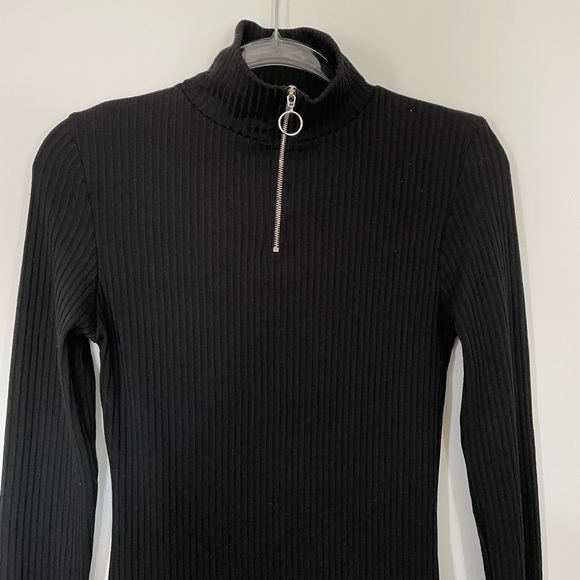 Topshop - Black Ribbed Long Sleeve Knit Dress - Picture 3 of 6